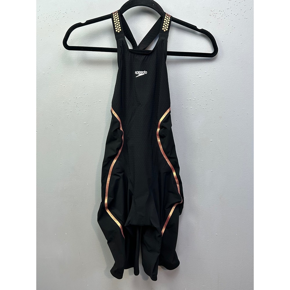 Speedo Fastskin LZR Pure Intent Openback Kneeskin Black Rose Gold Womens 26 FINA